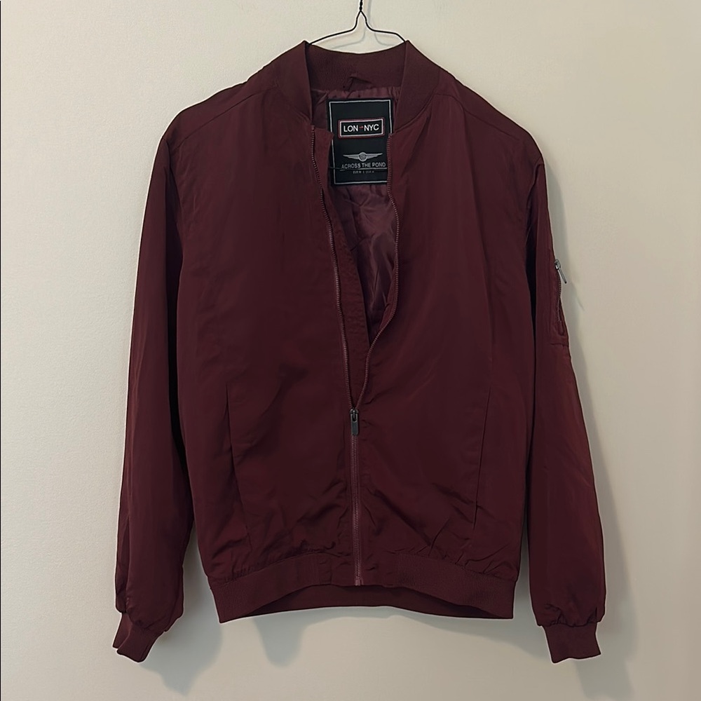 Classic Red Bomber Jacket with Ribbed Details